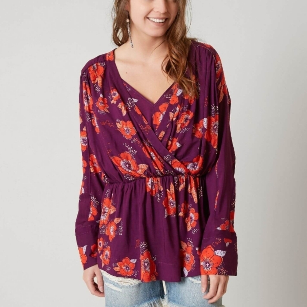 Free People Tuscan Dream Top Sz S Boho Peasant Festival Flowy Oversized